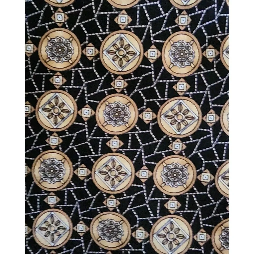 Henry Grethel Mens Tie Black Geometric Print 100% Italian‎ Silk